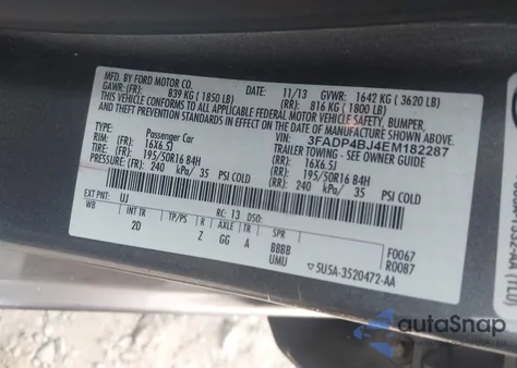 2014 Ford Fiesta Se z USA, uszkodzony, nr VIN 3FADP4BJ4EM182287